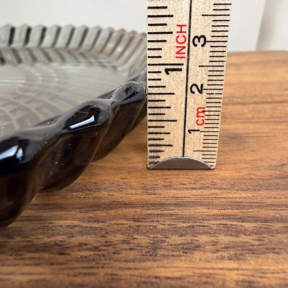 Libbey Black Swirl Glass Dinner Plates Smoke Gray Scalloped Rim Set of 3